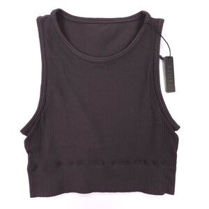 NWT Skims High Neck Bra Soot Rib Knit Crop Lounge Athleisure 90s Y2k Clean Girl